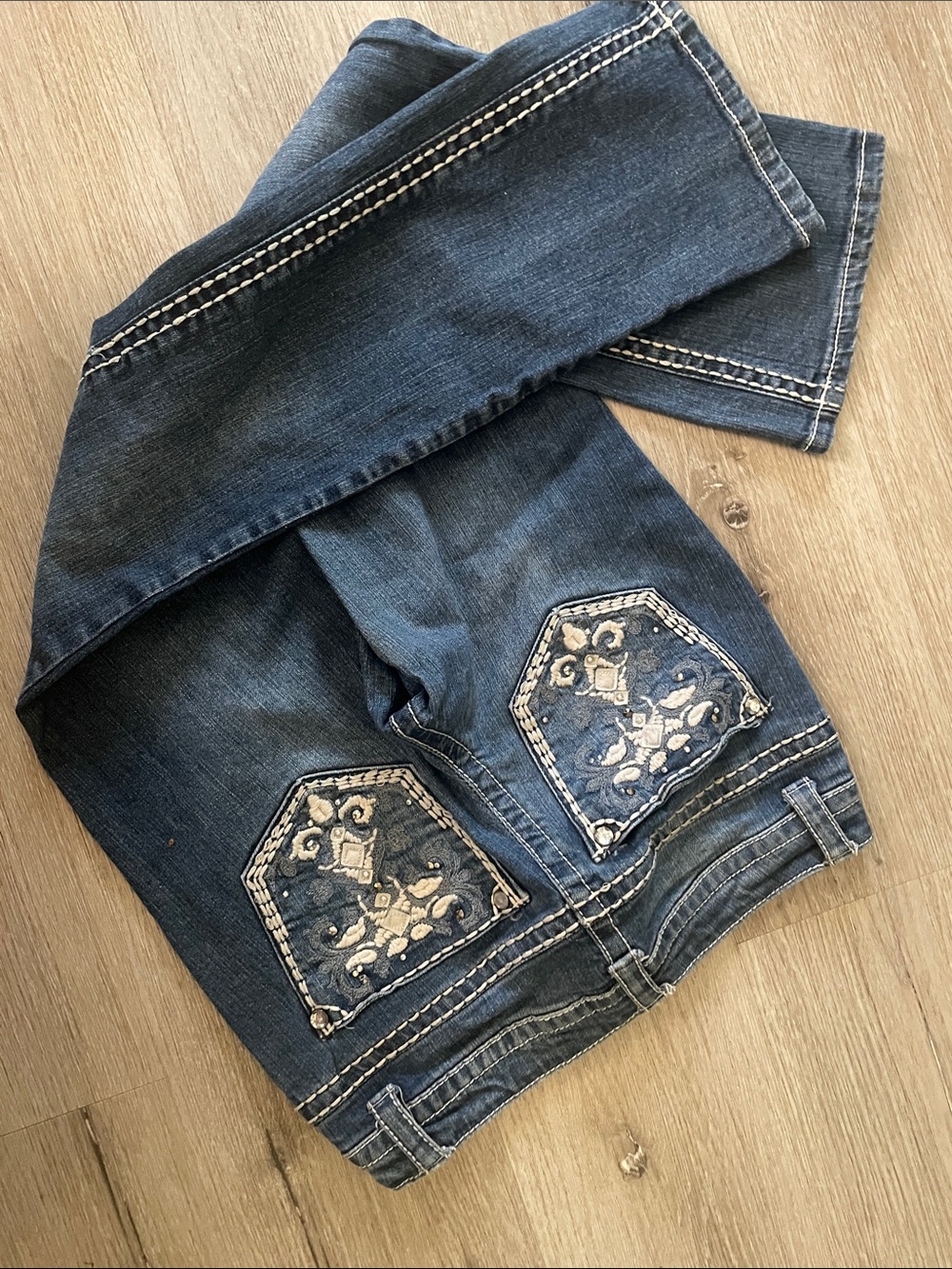 Paisley Sky Women's Dark Blue Bootcut Jeans with Contrast Stitching